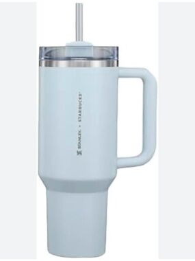 Starbucks Pale Blue Travel Mug with Handle and Straw